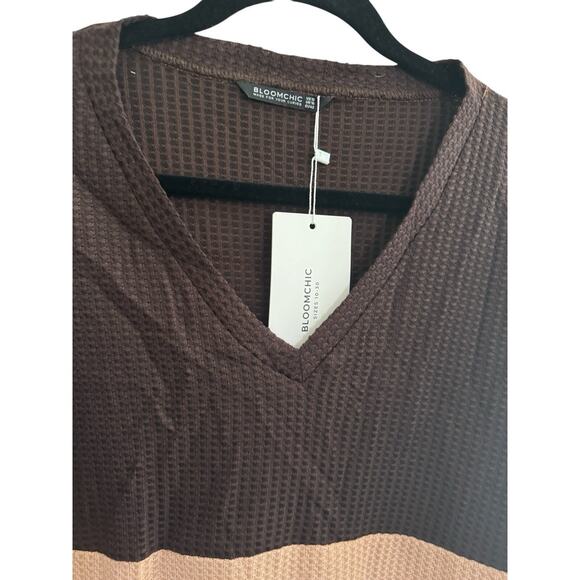 NWT Bloomchic 12 Waffle Vneck Colorblock Brown Rust Beige Long Sleeve Top #3620 - Picture 3 of 11
